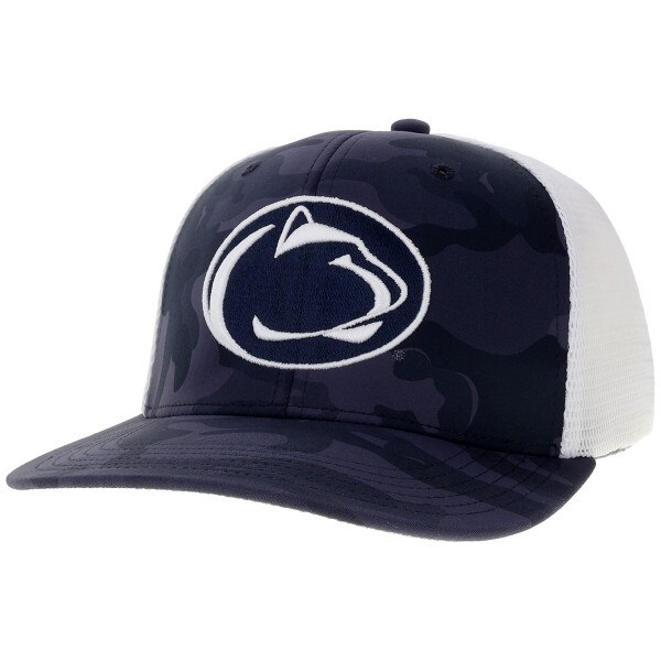 trucker hat midnight camo with embroidered Penn State Athletic Logo